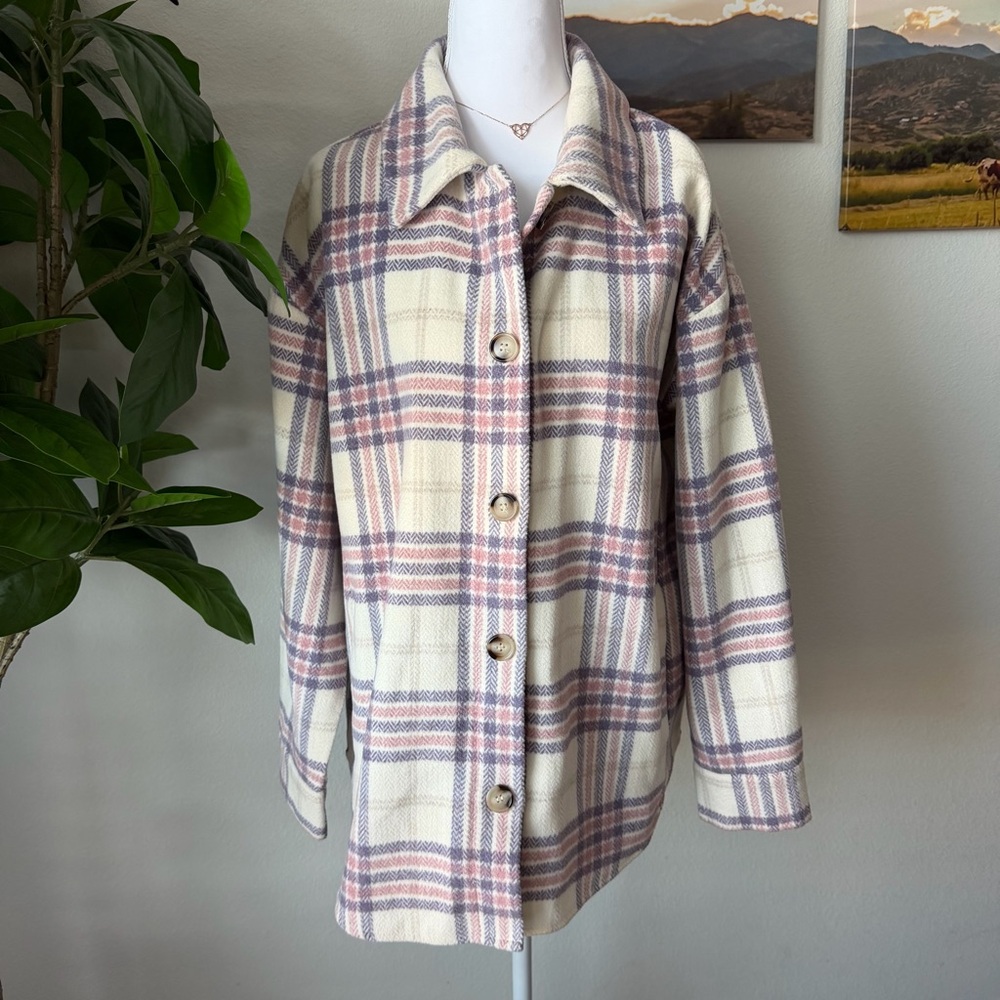 Plaid Women's Jacket - Cream and Pink